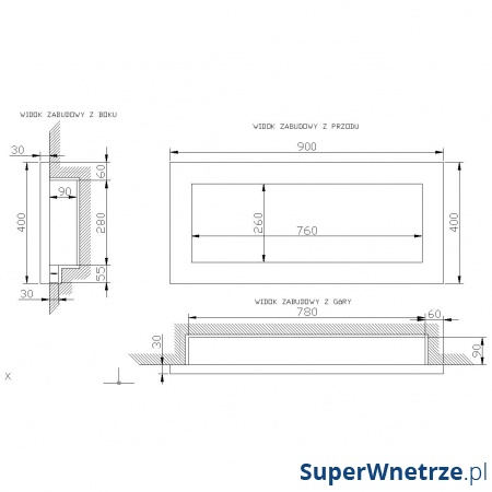 Biokominek dekoracyjny prostokątny 90x40 EcoFire Flat czarny