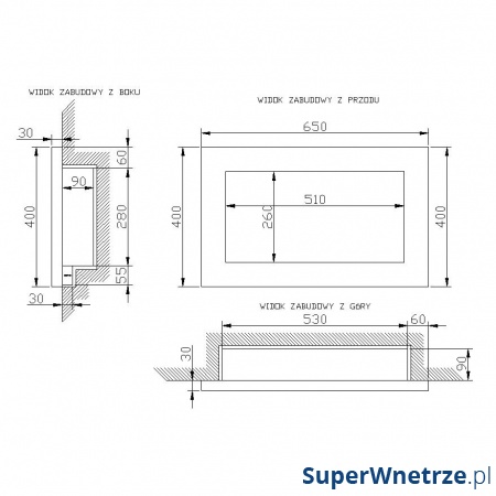 Biokominek dekoracyjny prostokątny 65x40 EcoFire Flat czarny